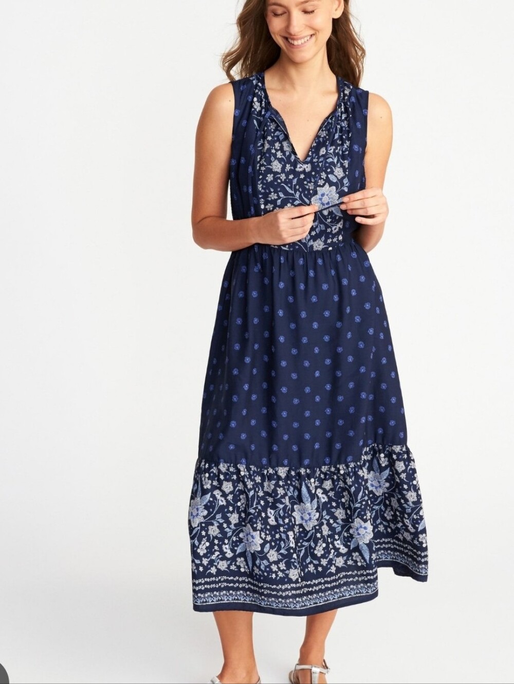 Old Navy Blue Floral Sleeveless Smocked Dress Size 2X